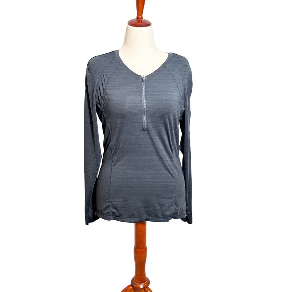 Athleta top dark gray scoop neck 1/4 zip long sleeve sleeve pocket workout Sz XL